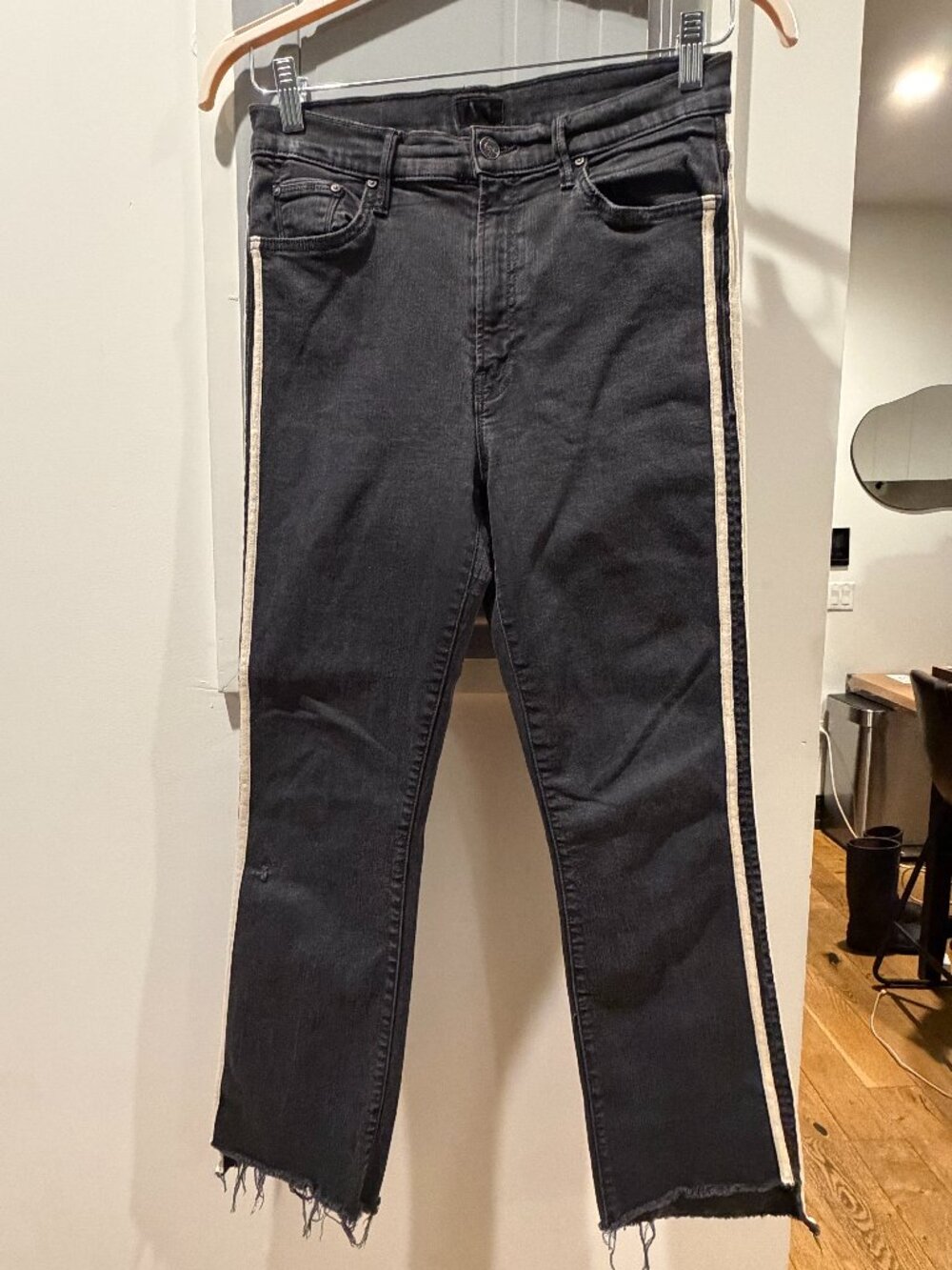 MOTHER Insider Crop Step Fray Guilty Racer Black Side Stripe Jeans 31